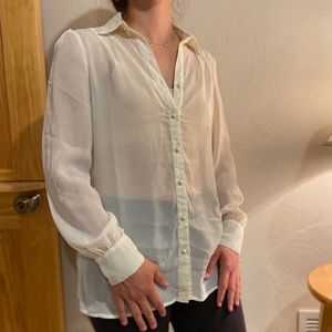 Charming Charlie Sheer Cream Peasant Blouse - S